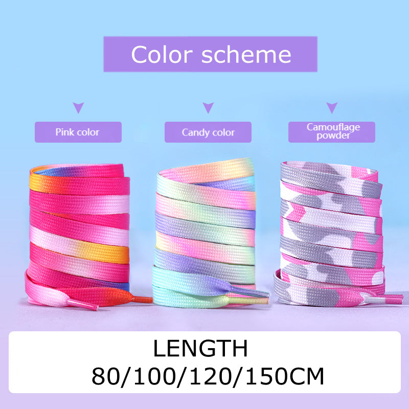 Rainbow Color Flat Shoelaces, Colorful Gradient Shoe Laces, Casual Canvas Shoes, Trendy Printed Shoelace Design