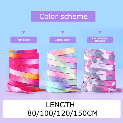 Rainbow Color Flat Shoelaces, Colorful Gradient Shoe Laces, Casual Canvas Shoes, Trendy Printed Shoelace Design