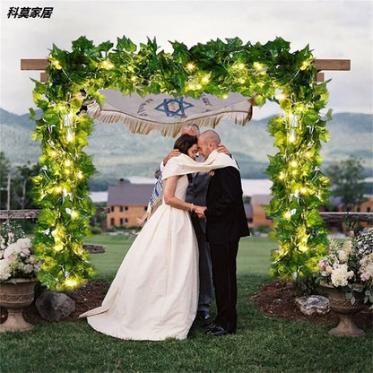 Green Leaf Fake Plants String Light Battery Powered Waterproof Decor For Wall Room Office And Birth 4
