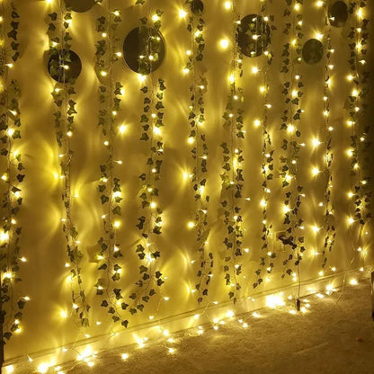 Green Leaf Fake Plants String Light Battery Powered Waterproof Decor For Wall Room Office And Birth 8