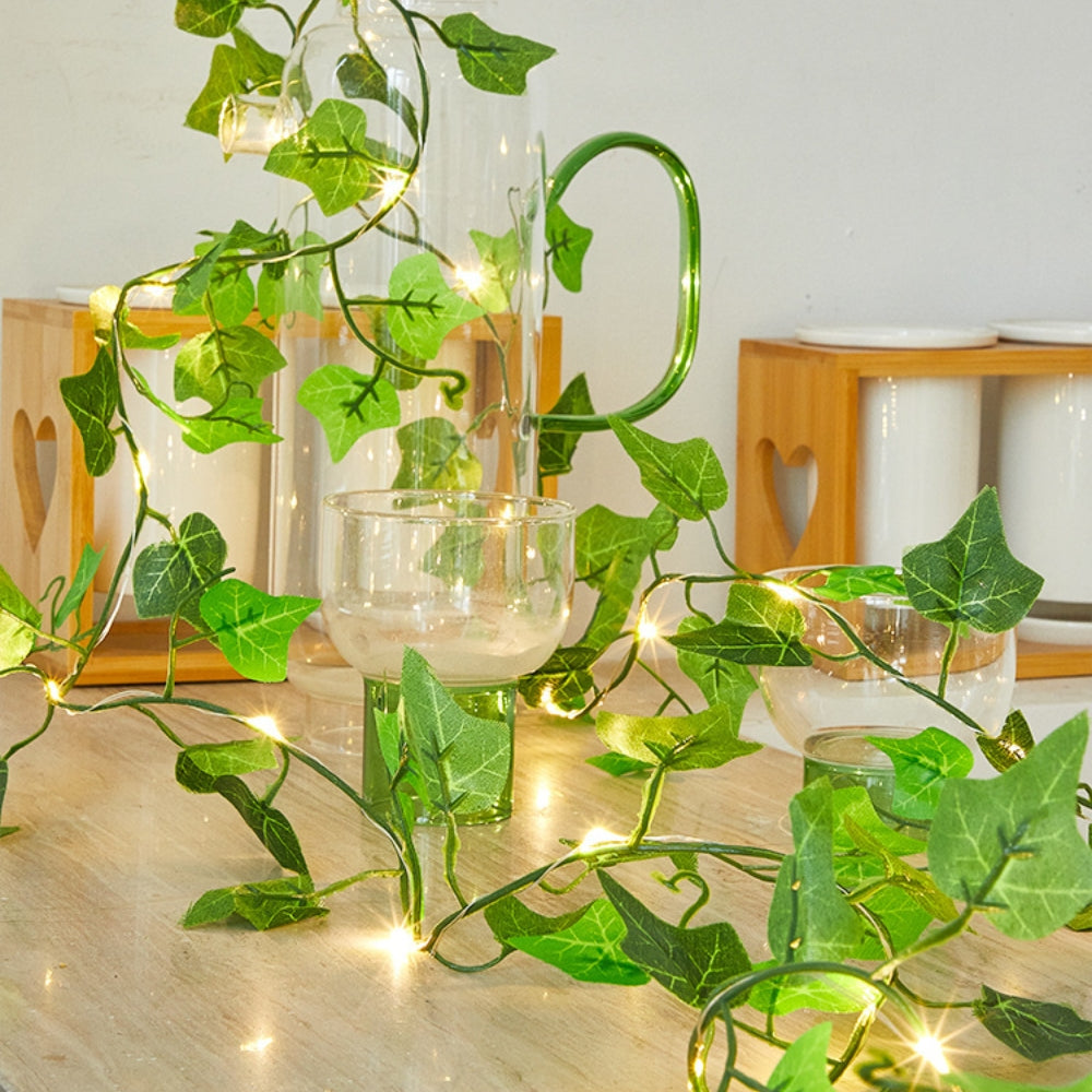 Green Leaf Fake Plants String Light Battery Powered Waterproof Decor For Wall Room Office And Birth 2