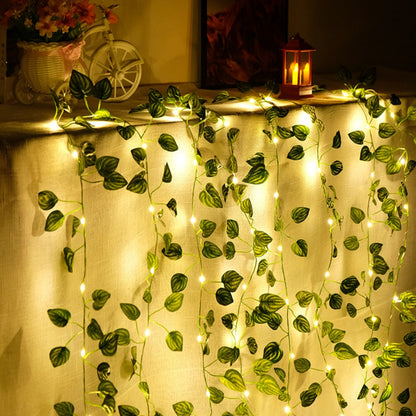 Green Leaf Fake Plants String Light, Battery Powered, Waterproof Decor for Wall, Room, Office, and Birthday