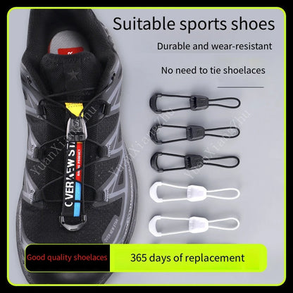 Quality No Tie Shoe Laces, Round Running Sneakers Shoelaces, Black White Tennis Laces for Adults Kids, Shoes Accessories