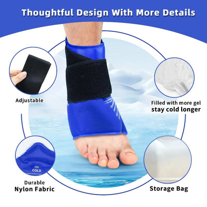 Hot Cold Therapy Ankle Ice Pack, Reusable Gel Wrap, Pain Relief Cold Pack for Sprains Injuries, Ankle Support Recovery