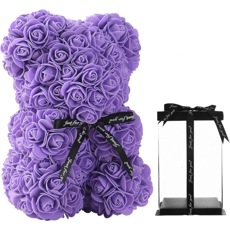 Rose Bear Gift, Artificial Foam Flowers Bear for Valentines Day, Anniversary, Wedding, Birthday, with Gift Box