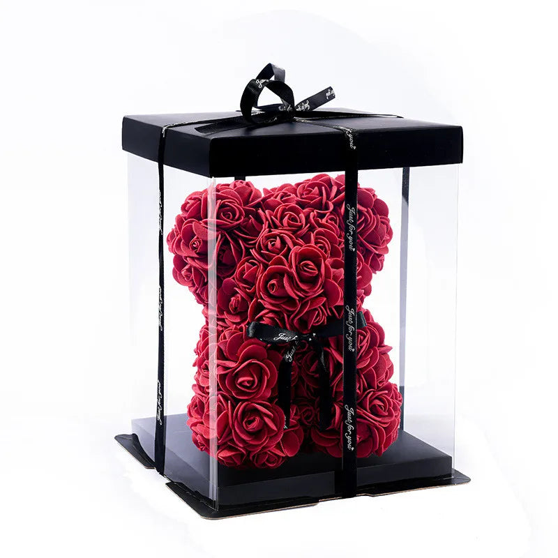 Rose Bear Gift, Artificial Foam Flowers Bear for Valentines Day, Anniversary, Wedding, Birthday, with Gift Box