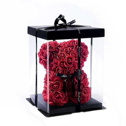 Rose Bear Gift, Artificial Foam Flowers Bear for Valentines Day, Anniversary, Wedding, Birthday, with Gift Box