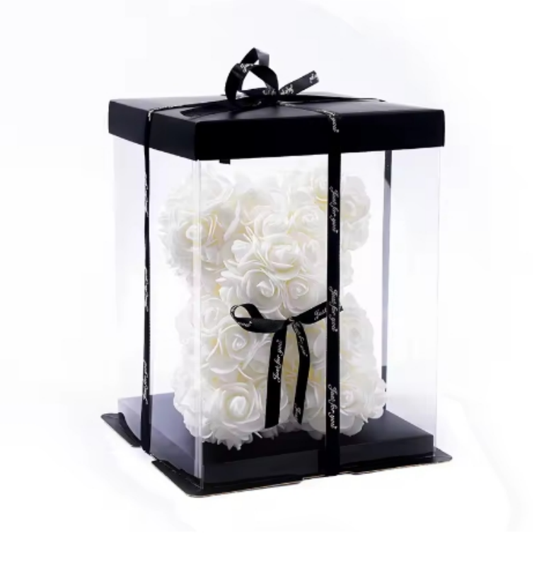 Rose Bear Gift, Artificial Foam Flowers Bear for Valentines Day, Anniversary, Wedding, Birthday, with Gift Box