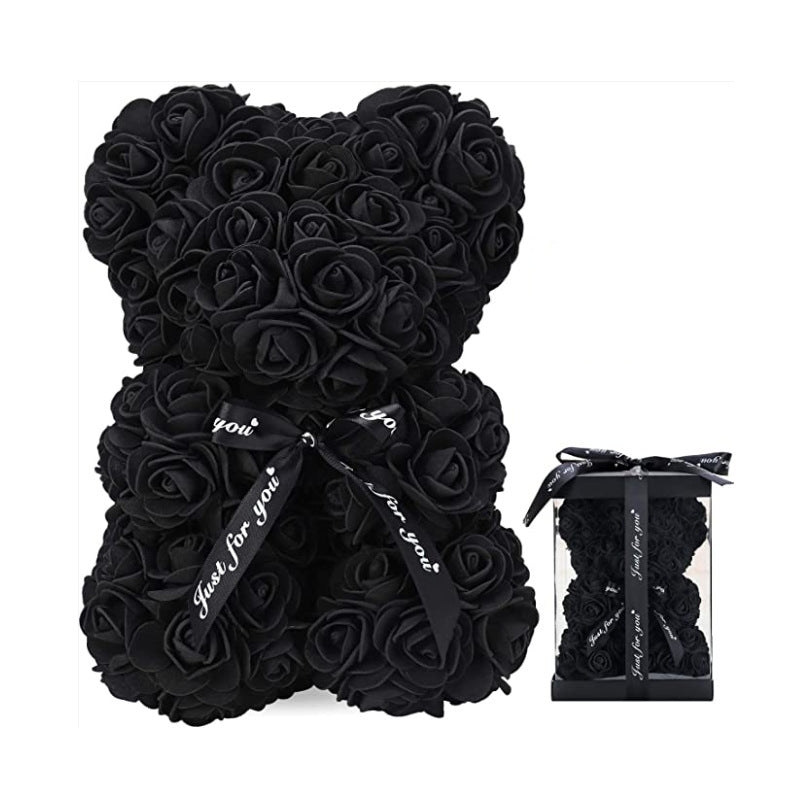 Rose Bear Gift, Artificial Foam Flowers Bear for Valentines Day, Anniversary, Wedding, Birthday, with Gift Box