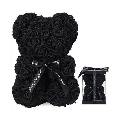 Rose Bear Gift, Artificial Foam Flowers Bear for Valentines Day, Anniversary, Wedding, Birthday, with Gift Box
