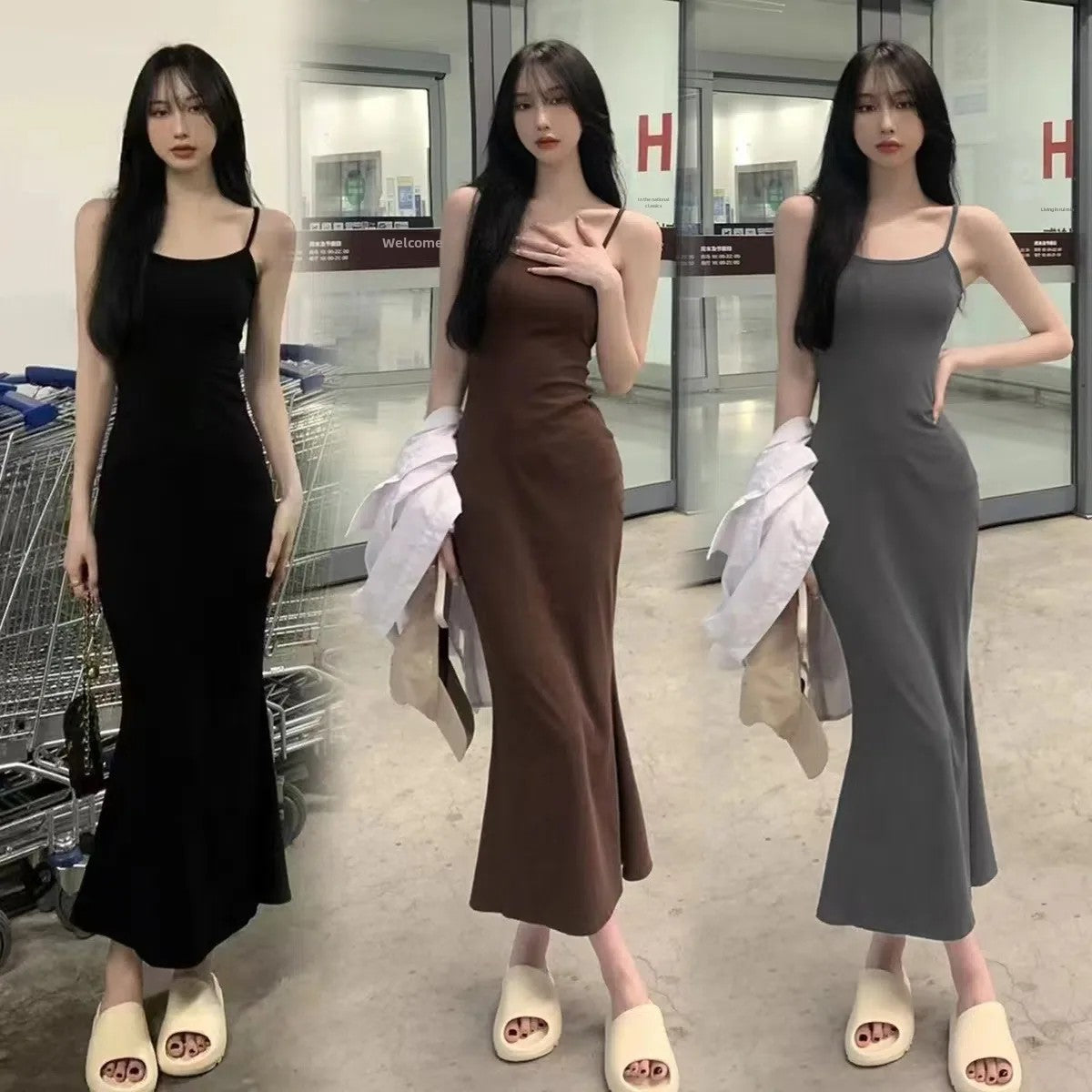 Sweet Spicy Girl Dress, Womens Summer Bodycon Skirt, Elegant Mermaid, Sleeveless, Waist Fitted, Open Back Tank Dress