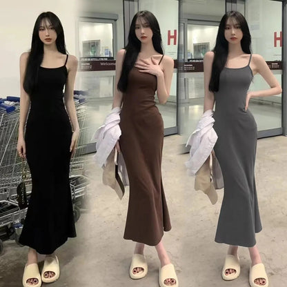Sweet Spicy Girl Dress, Womens Summer Bodycon Skirt, Elegant Mermaid, Sleeveless, Waist Fitted, Open Back Tank Dress