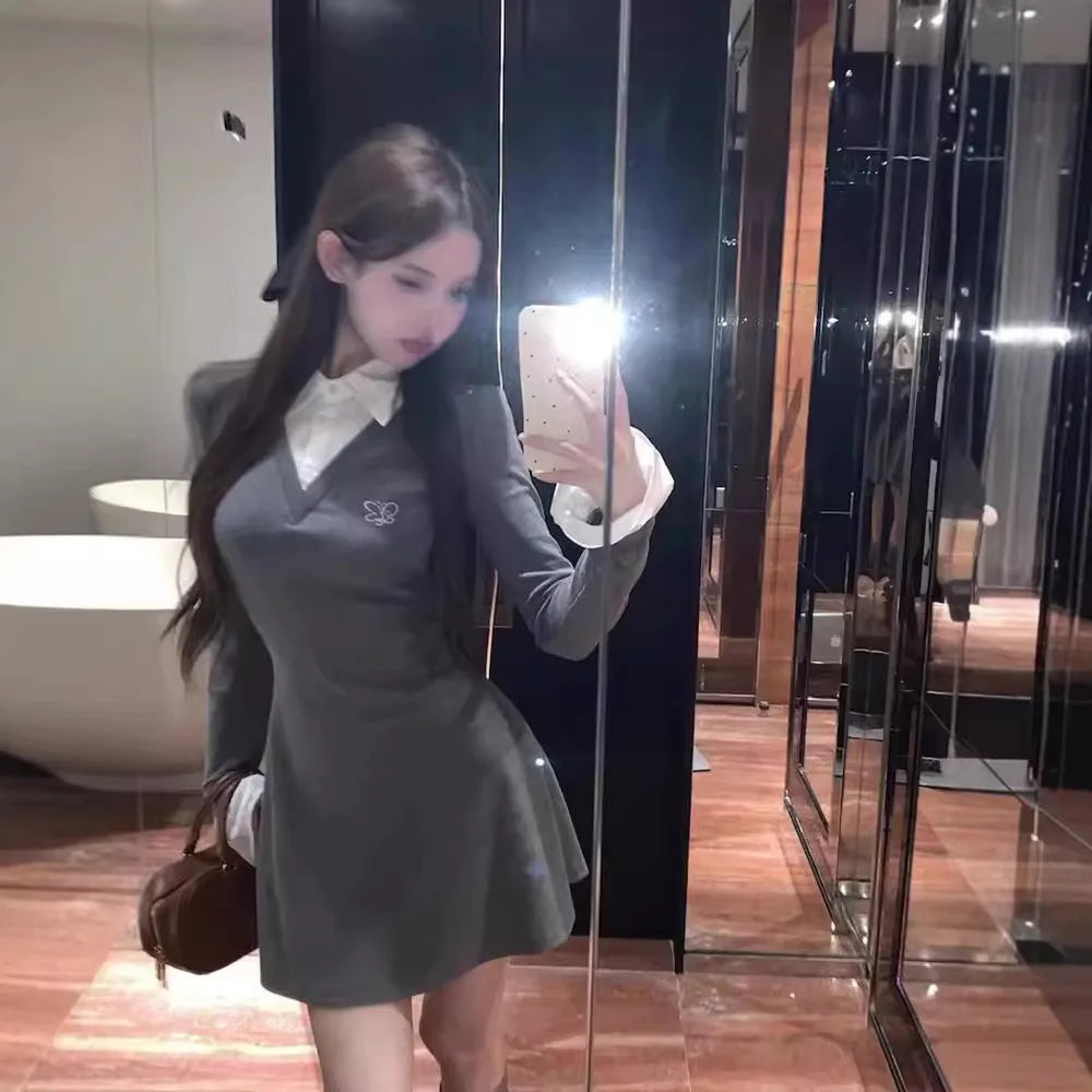 Womens Early Autumn Sweet And Spicy Girl Style Two Piece Polo Neck Dress 2