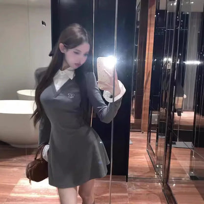 Womens Early Autumn Sweet And Spicy Girl Style Two Piece Polo Neck Dress 2