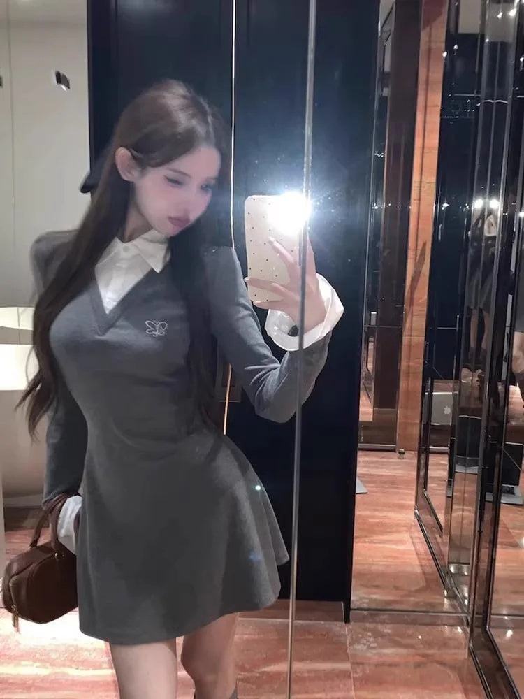 Womens Early Autumn Sweet And Spicy Girl Style Two Piece Polo Neck Dress 5
