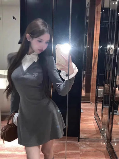 Womens Early Autumn Sweet And Spicy Girl Style Two Piece Polo Neck Dress 5