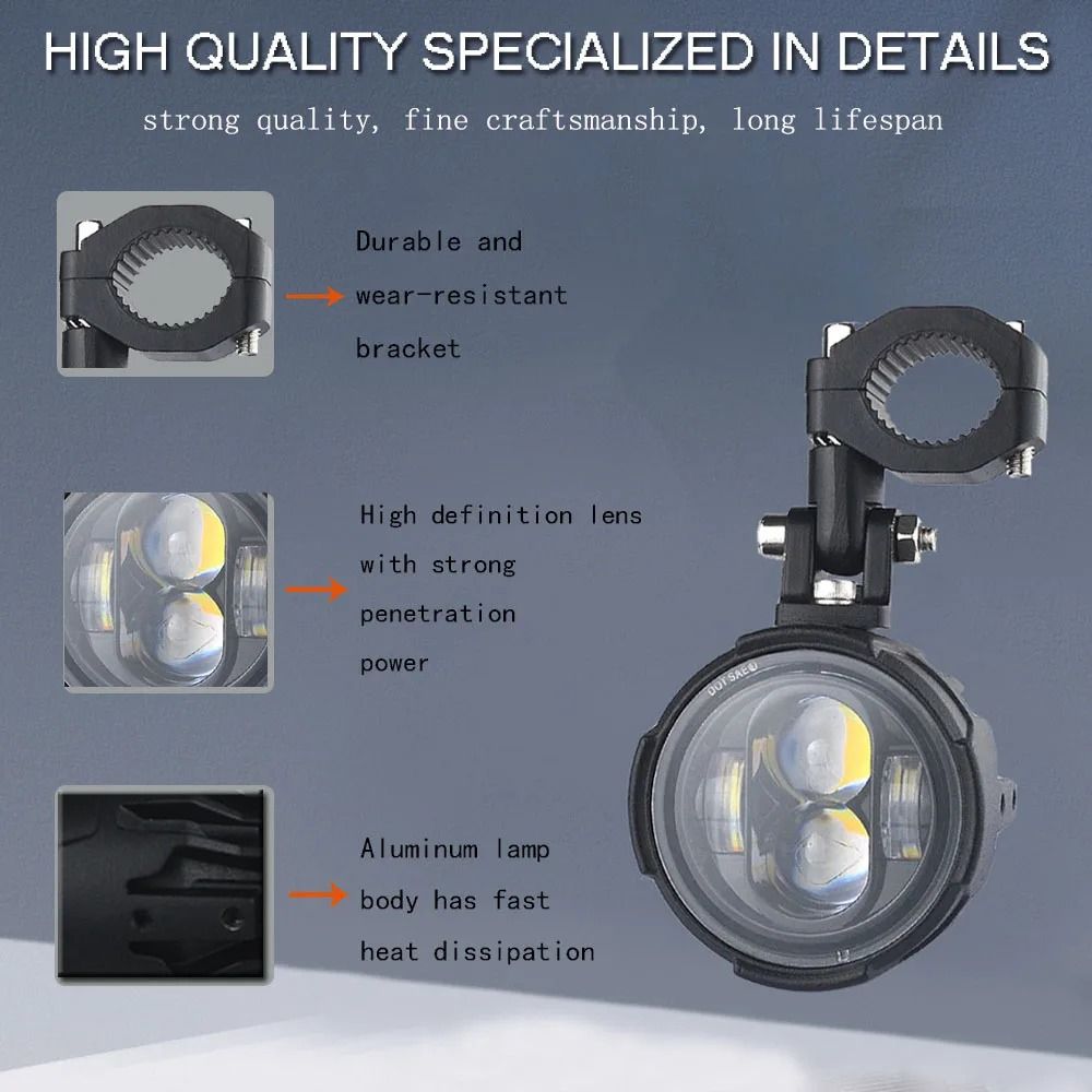 100W Motorcycle LED Headlight Fog Driving Light Dual Color 2