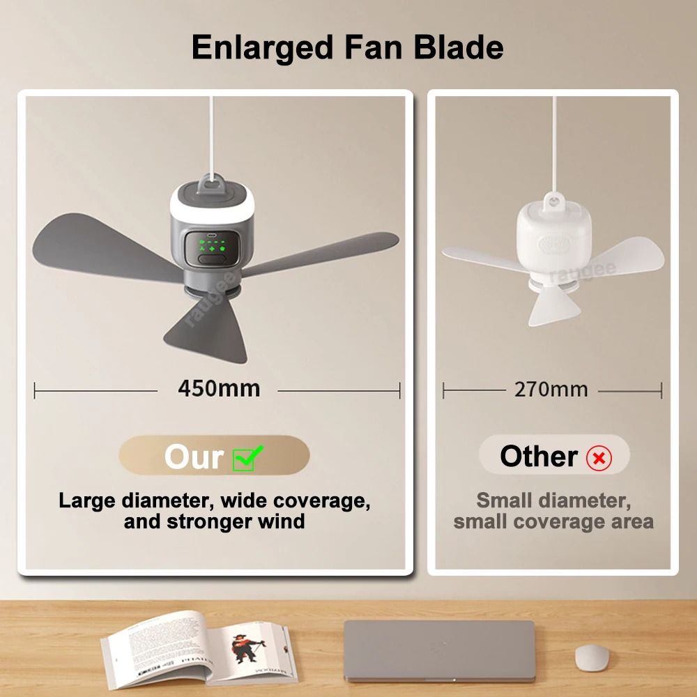Portable Ceiling Fan With LED Light And Rechargeable Battery 2