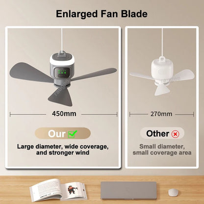 Portable Ceiling Fan With LED Light And Rechargeable Battery 2