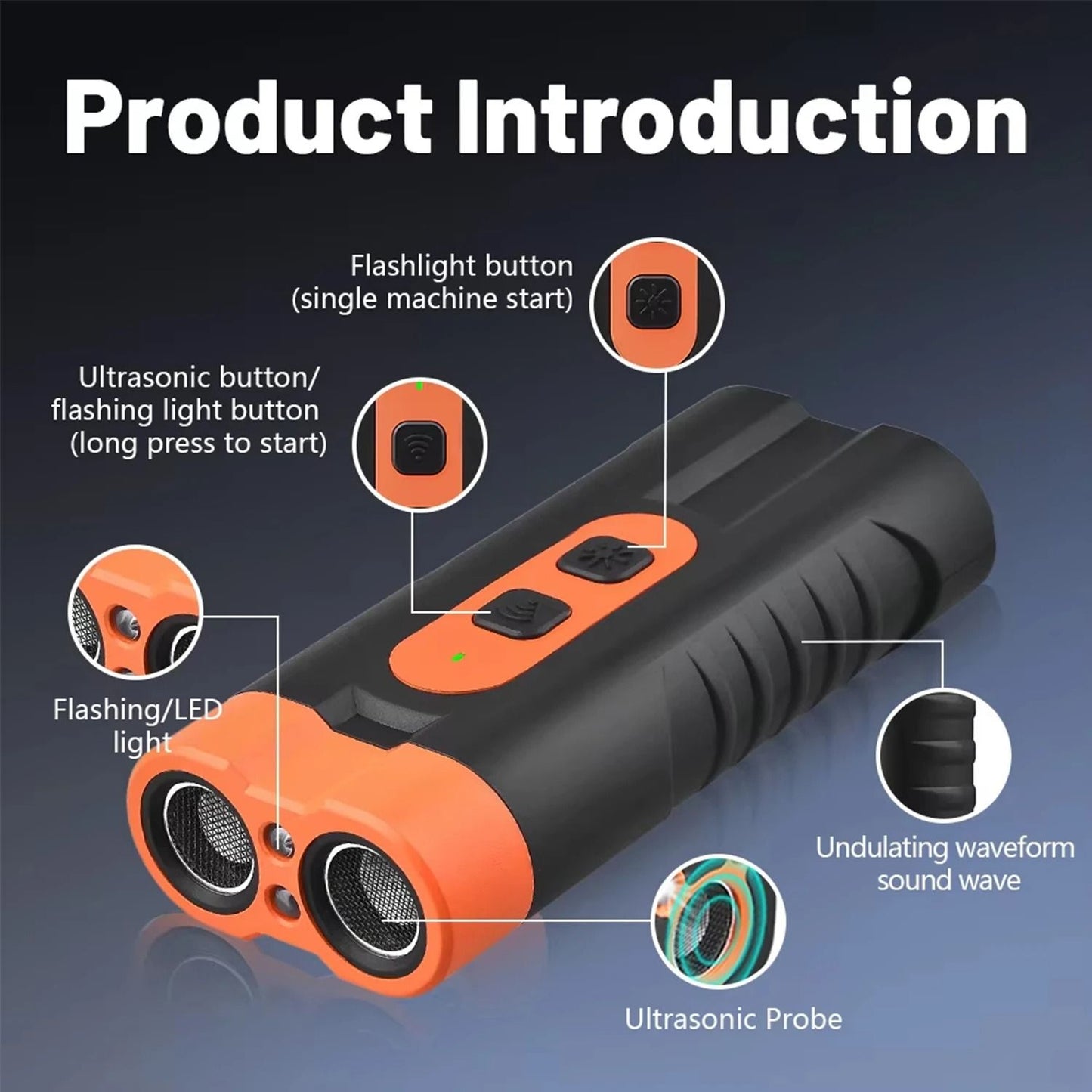 Dual Head Ultrasonic Dog Repeller And Training Device With LED Flashlight 3