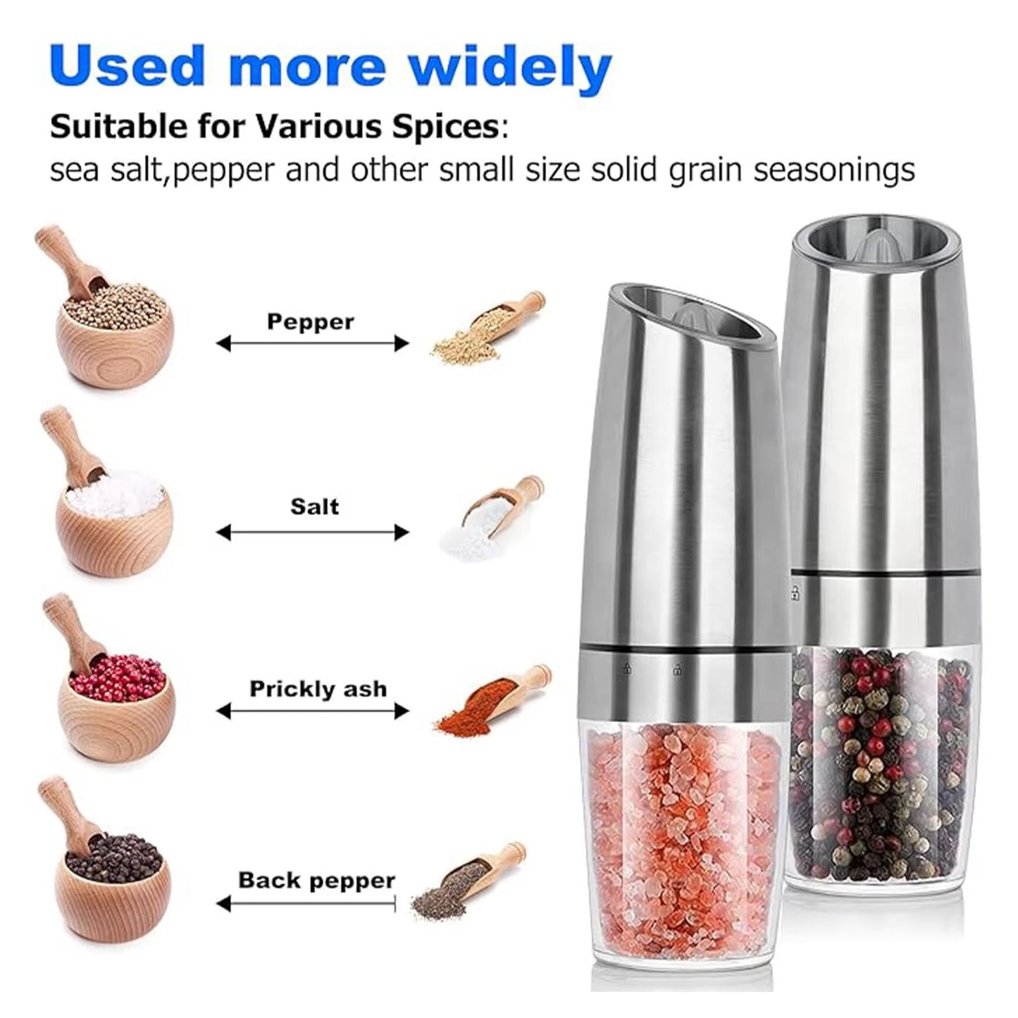 SmartGrind Gravity Electric Salt And Pepper Grinder Set With LED Light And Adjustable Coarseness 2