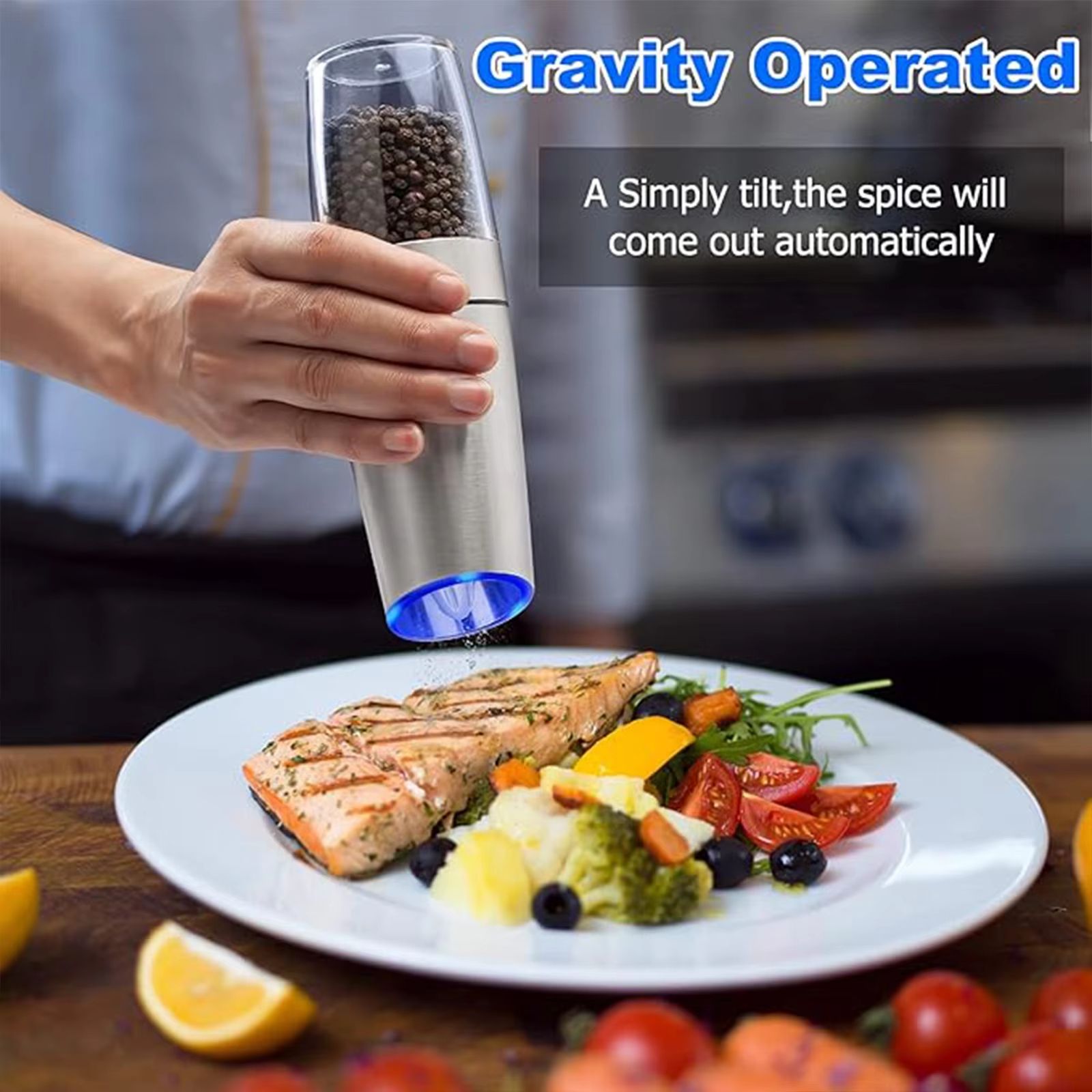 SmartGrind Gravity Electric Salt And Pepper Grinder Set With LED Light And Adjustable Coarseness 3