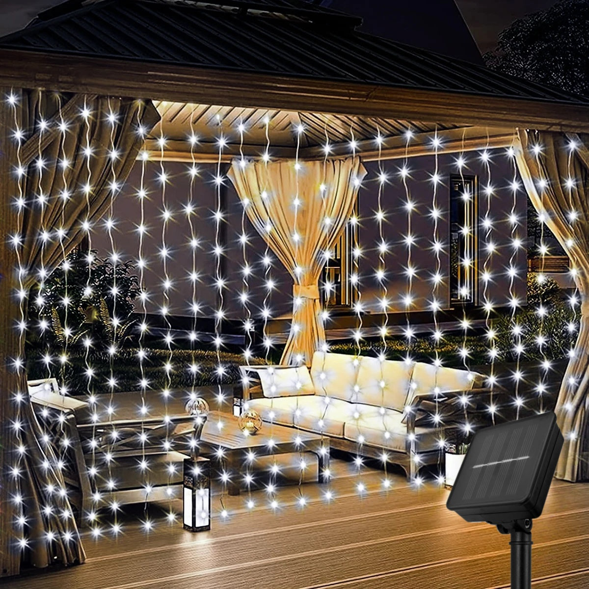 Solar Curtain Lights, Outdoor Waterproof Fairy String Lights, for Garden, Yard, Wedding, Party, Holiday Decor