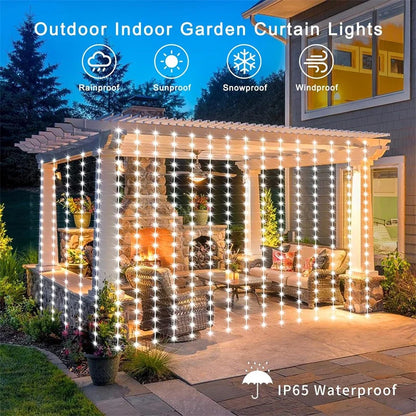 Solar Curtain Lights, Outdoor Waterproof Fairy String Lights, for Garden, Yard, Wedding, Party, Holiday Decor