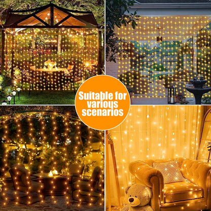 Solar Curtain Lights, Outdoor Waterproof Fairy String Lights, for Garden, Yard, Wedding, Party, Holiday Decor