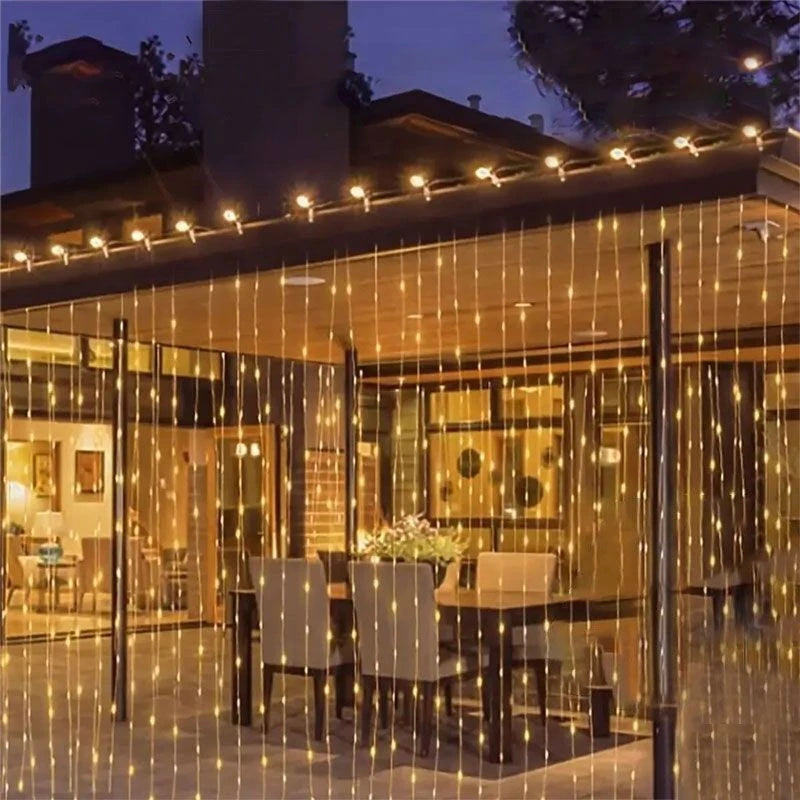 Solar Curtain Lights, Outdoor Waterproof Fairy String Lights, for Garden, Yard, Wedding, Party, Holiday Decor