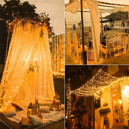 Solar Curtain Lights, Outdoor Waterproof Fairy String Lights, for Garden, Yard, Wedding, Party, Holiday Decor