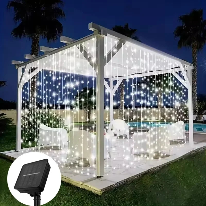 Solar Curtain Lights, Outdoor Waterproof Fairy String Lights, for Garden, Yard, Wedding, Party, Holiday Decor