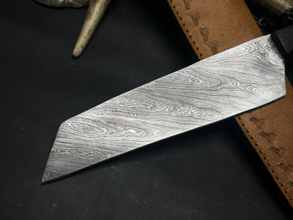 Handmade Damascus Steel Hunting  Kitchen Chef Knife With Wood Handle And Leather Sheath 1
