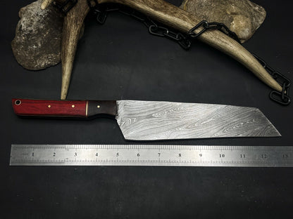 Handmade Damascus Steel Hunting  Kitchen Chef Knife With Wood Handle And Leather Sheath 3
