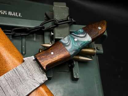 Custom Forged Damascus Steel Hunting Knife  Wood Handle  Full Tang Blade 2
