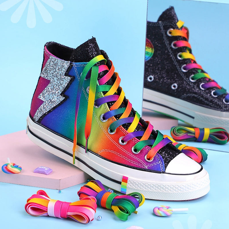 Colorful Flat Shoelaces, Rainbow Gradient Shoe Laces, Casual Canvas Shoes, Unisex Fashion Accessory