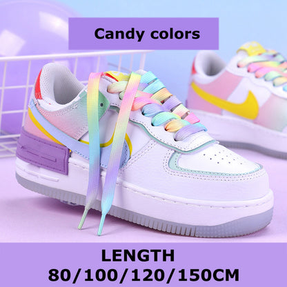 Colorful Flat Shoelaces, Rainbow Gradient Shoe Laces, Casual Canvas Shoes, Unisex Fashion Accessory