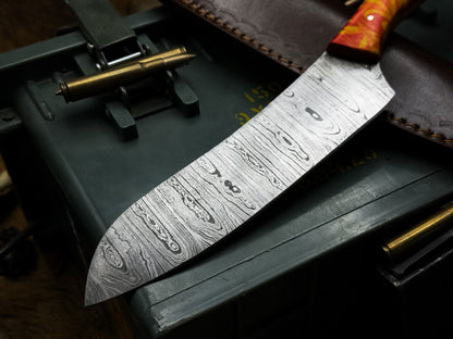 HandForged Damascus Chef Knife  Resin Handle With Leather Sheath 2