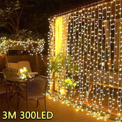 3M LED Curtain String Lights – USB Fairy Light Garland with 8 Lighting Modes for Holidays & Home Decor