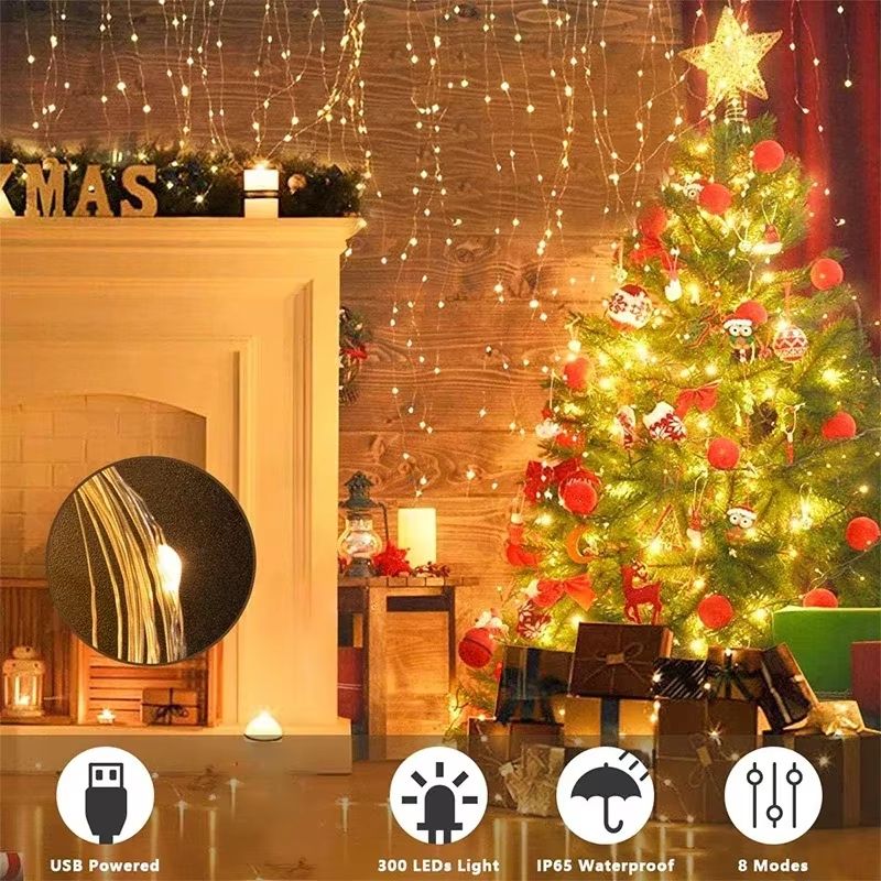3M LED Curtain String Lights  USB Fairy Light Garland With 8 Lighting Modes For Holidays  Home Deco 1