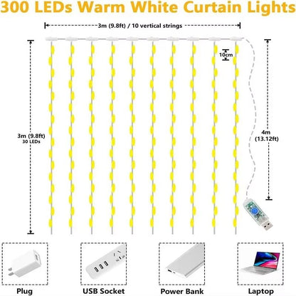 3M LED Curtain String Lights  USB Fairy Light Garland With 8 Lighting Modes For Holidays  Home Deco 5