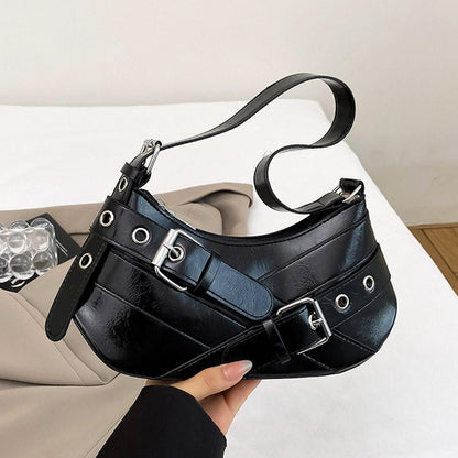 Retro style Edgy Crossbody Bag, Punk Shoulder Bag, Maillard Style Belt Design, Underarm Purse for Women
