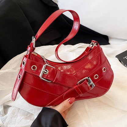 Retro style Edgy Crossbody Bag, Punk Shoulder Bag, Maillard Style Belt Design, Underarm Purse for Women