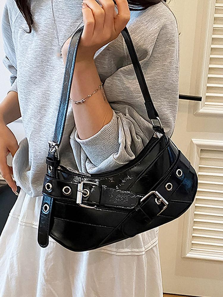 Retro style Edgy Crossbody Bag, Punk Shoulder Bag, Maillard Style Belt Design, Underarm Purse for Women