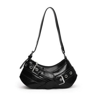 Retro style Edgy Crossbody Bag, Punk Shoulder Bag, Maillard Style Belt Design, Underarm Purse for Women