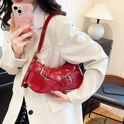 Retro style Edgy Crossbody Bag, Punk Shoulder Bag, Maillard Style Belt Design, Underarm Purse for Women