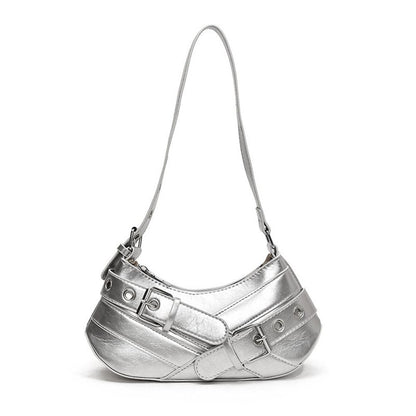 Retro style Edgy Crossbody Bag, Punk Shoulder Bag, Maillard Style Belt Design, Underarm Purse for Women