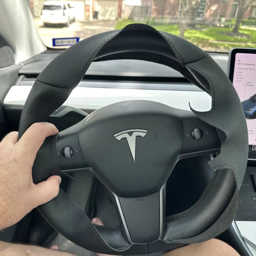HandSewn Microfiber Leather Steering Wheel Cover For Tesla Model 3  Model Y  NonSlip Breathable Int 1