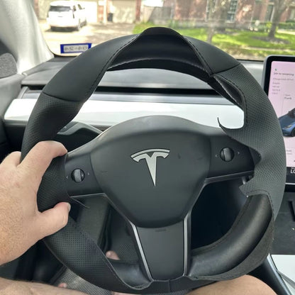 HandSewn Microfiber Leather Steering Wheel Cover For Tesla Model 3  Model Y  NonSlip Breathable Int 1