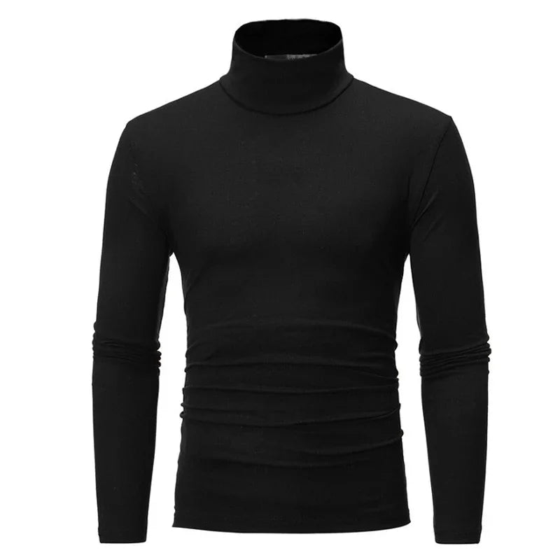 Men's Turtleneck Sweater, Thin Knitted Pullover for Spring and Autumn, Cotton Clothing in Black and White Tops